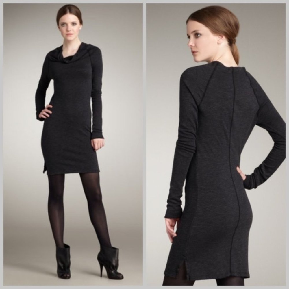 James Pearse Cozy Cowl Neck Sweater Dress Dark Gray